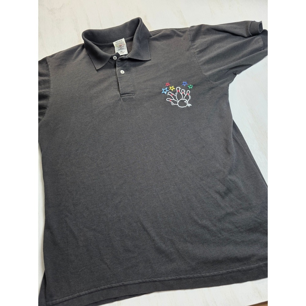 Fruit of the Loom Best Bowling Polo Shirt Black Embroidered Vintage Y2K Mens M
